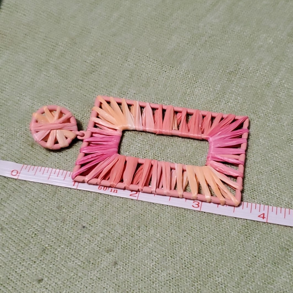 Rectangle peach orange pink earrings - Picture 6 of 7